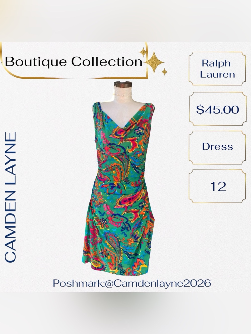 Ralph Lauren Teal Multicolor Abstract V-Neck Mini Dress - Picture 6 of 13